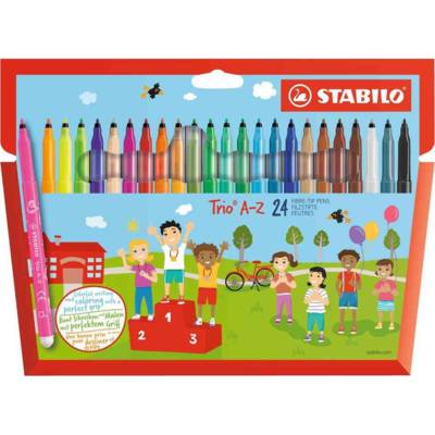 Etui de 24 feutres pointe moyenne Trio A-Z dont 4 fluos - STABILO