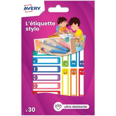 Sachet de 30 étiquettes stylos smiley - 50 x 10 mm