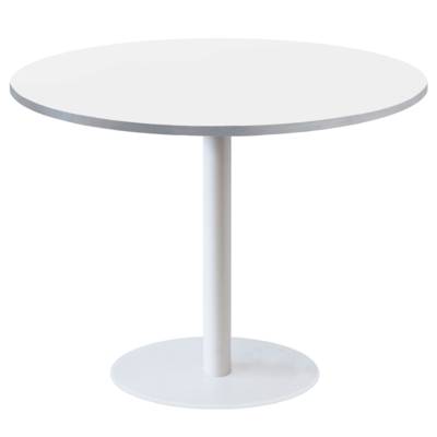 Table pied blanc Ø120cm blanc chants inox - intérieur - RestooTab