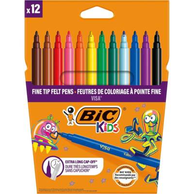 Etui de 12 feutres de coloriage KIDS VISA Pointe fine bloquée 12 Couleurs - BIC