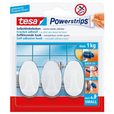 Pack 3 crochets Adhésifs + 4 Powerstrips SMALL Ovale Blanc