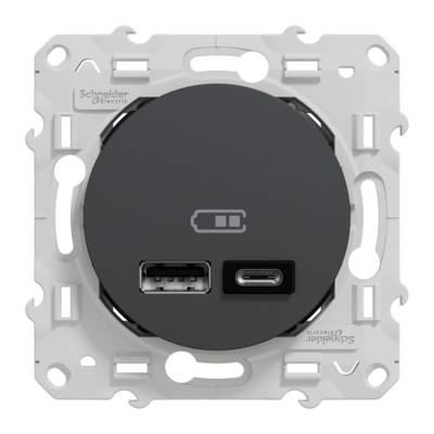 Prise double chargeur USB A+C ODACE 12W - anthracite - Gedimat - SCHNEIDER ELECTRIC