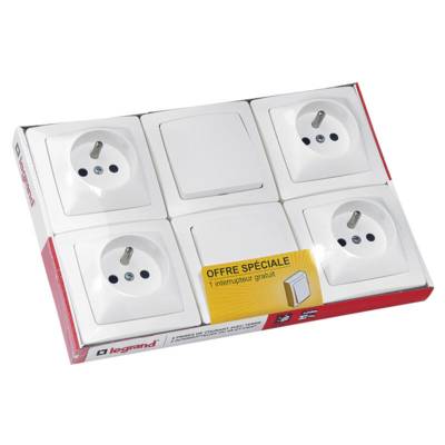 Va et vient lot de 2+ 4 prises de courant 2P+T ASL blanc - Gedimat - LEGRAND