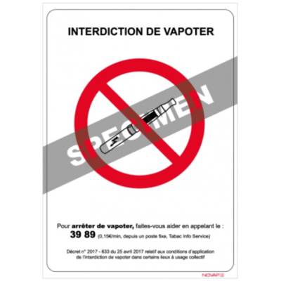 Panneau Interdiction de vapoter - 210x297mm - Gedimat - NOVAP