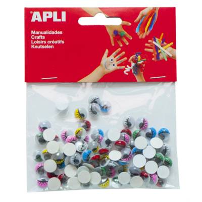 Sachet de 100 yeux mobiles ovale avec cils couleurs assorties adhésif  assorties