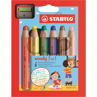 Etui de 6 Crayons woody 3 en 1 Extra large avec taille-crayon