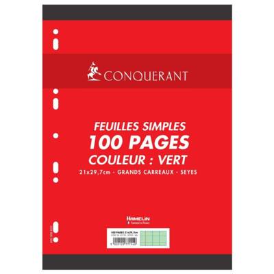 Feuillets mobiles A4 cm 100 pages 80g grands carreaux verts - CONQUÉRANT