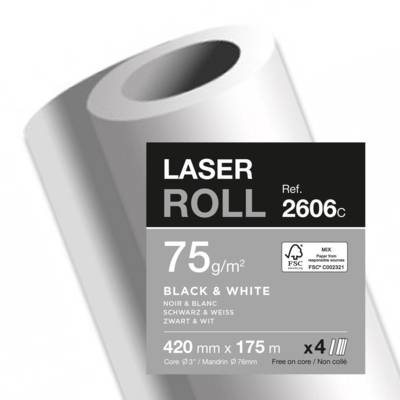 Lot de 4 Bobines papier traceur LASER 75G LZ 420mm x 175m blanc