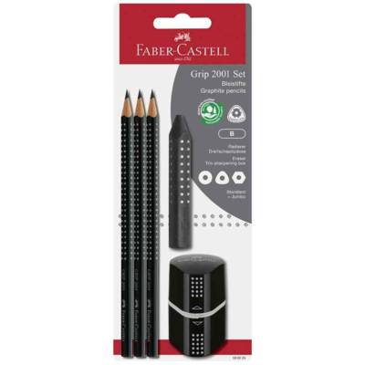 Kit 3 Crayons Graphite GRIP 2001 Grade B Noir + Gomme + taille-Crayon