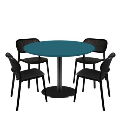 Lot table Ø120cm & 4 chaises - pied noir plateau bleu de prusse - intérieur - RestooTab