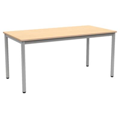 Table CARÉLIE plateau ép.24 mm stratifié chant bois piètement époxy - 160x80 cm - T6 - Hêtre miel/gris alu RAL 9006 - Mobidecor