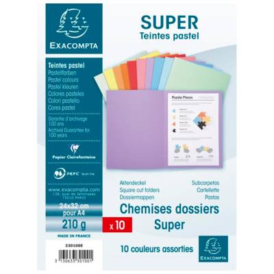 Paquet 10 chemises SUPER 210 Assorties 10 teintes - EXACOMPTA