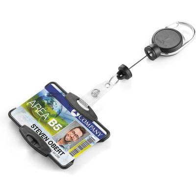 Porte-badge avec enrouleur EXTRA STRONG pour carte au format 54 x 87 mm noir
