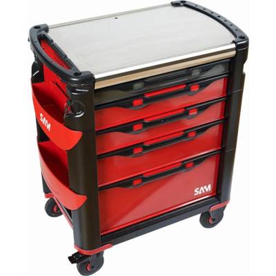 Servante grand volume SAM OUTILLAGE 5 tiroirs Rouge à plateau inox - 415H - Maxoutil