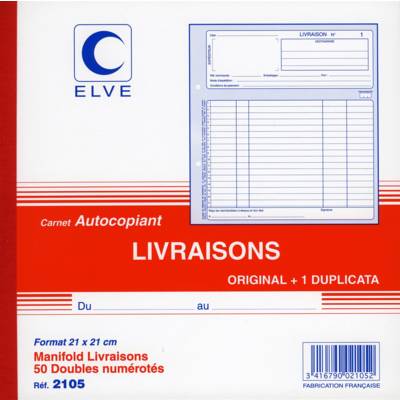 Manifold Livraisons Autocopiant 210 x 210mm Foliotage 50 Duplis - ELVE