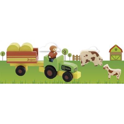 Fermier avec Tracteur et Remorque en Bois - JEUJURA