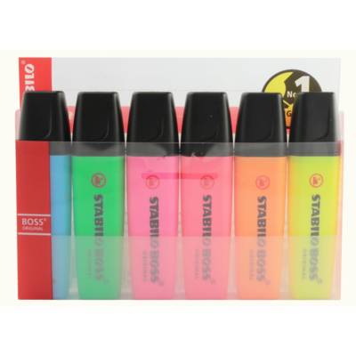 Pochette de 6 Surligneurs BOSS ORIGINAL Rechargeable Pointe Biseautée 2-5 mm - STABILO