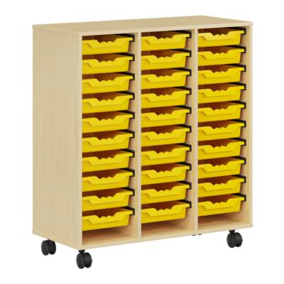 Meuble PICCOLO mobile mélaminé 30 bacs jaunes - L104,5xP45xH113 cm -