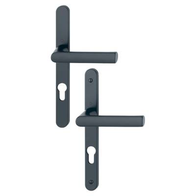 Ensemble de poignées pour portes fenêtres avec plaque étroite HAMBURG alu noir mat clé I 68 - Gedimat - HOPPE
