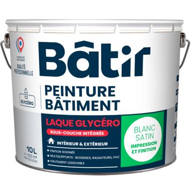 Laque satinée multisupports blanc - pot de 10 l - Gedimat - BATIR