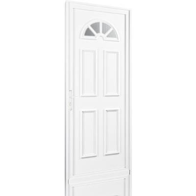 Porte d'entrée PVC GALLUS blanc vitrage demi-lune dormant 60 mm avec tapées pour isolation 120 mm - 200 x 80 cm - Gedimat - NEOBAIE