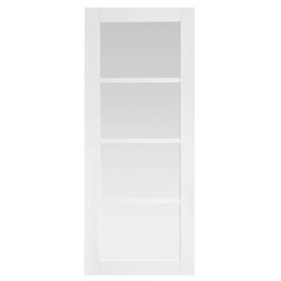 Porte seule JAZZ bois exotique finition pré-peint blanc avec vitrage dépoli posé - 204 x 73 cm - Gedimat - MENUISERIES D'OLT