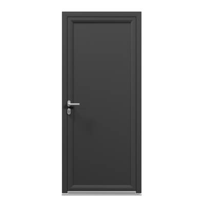 Porte de service alu AZANA gris texturé dormant 63 mm avec tapées pour isolation 160 mm - 215 x 90 cm - Gedimat - GARDEN GATE