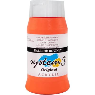 Flacon 500ml Peinture System3 Acrylique Orange fluo - DALER ROWNEY