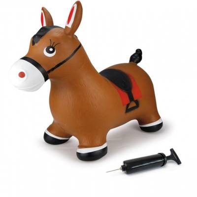 Cheval gonflable et rebondissant brun avec pompe