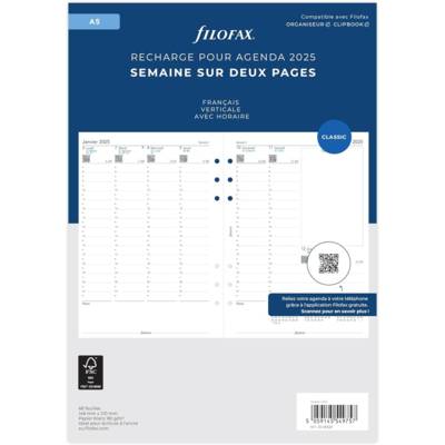 Recharge pour agenda A5 Semaine sur deux pages verticale - français - 2025