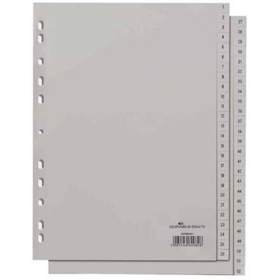 Jeu intercalaire Numérique A4 52 Chiffres (1-26 et 27-52) Polypro Gris