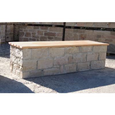 Banquette en pierre avec assise bois 180cm - Murdepierre
