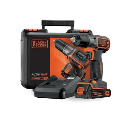 Perceuse sans fil Autosense 16/28 Nm - BLACK+DECKER - avec 1 batterie 18V 1,5Ah - chargeur - coffret - ASD18K-QW - BLACK + DECKER