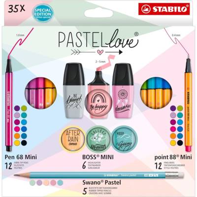 Kit écriture Mini World Pastellove, étui de 35 - STABILO