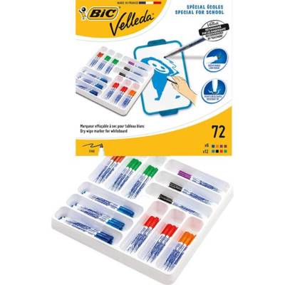 Class pack de 72 Feutres tableau blanc effaçable à sec 1721 Pointe Fine Ogive Assorties - VELLEDA