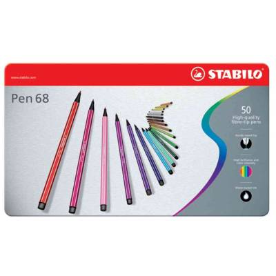 Boîte métal de 50 Feutre de Dessin PEN 68 Pointe Moyenne 1 mm - STABILO
