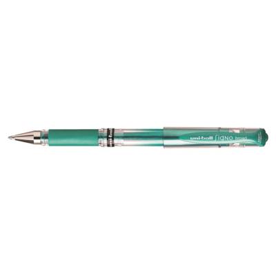 Roller encre gel Signo Broad UM153 grip pointe large 1mm vert métal - Uni-Ball