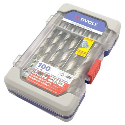 Coffret 100 pièces TIVOLY - 100 forets métaux HSS taillés meulés pointe en croix Ø 1 à 13mm - 11452070003 - Maxoutil