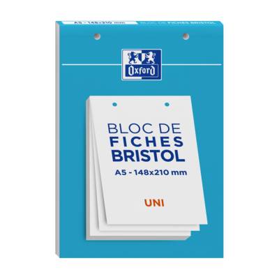 Bloc de 30  fiches bristol 148X210 perforées UNI  blanc