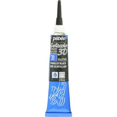 Tube 20ml Peinture tissu Setacolor 3D Glitter Noir Scintillant - PÉBÉO