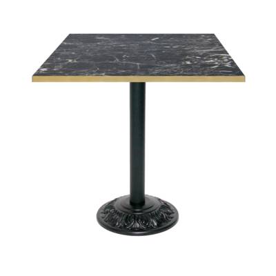 Table pied noir 70x70cm marbre noir chant laiton - intérieur - RestooTab