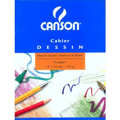 Cahier de dessin piqûre 16 pages unies 125g 17x22. Couverture carte