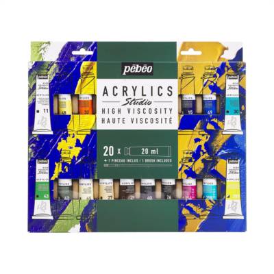Studio Acrylics Set 20 x 20 ml + 1 pinceau - PÉBÉO