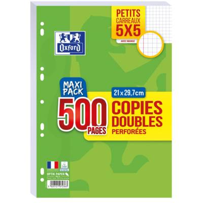 Copies Doubles Perforées 500 pages A4 Quadrillé 5x5 avec Marge