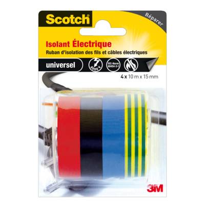 Ruban isolant électrique 4 couleurs 10mx15mm - Lot de 4 rubans - Gedimat - 3M BRICOLAGE et BATIMENT