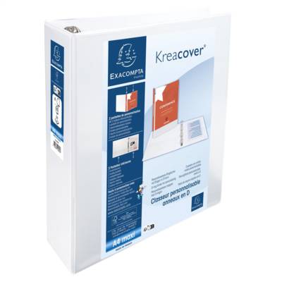Classeur PP personnalisable Kreacover - 4 anneaux en D 60mm - A4 maxi - Blanc