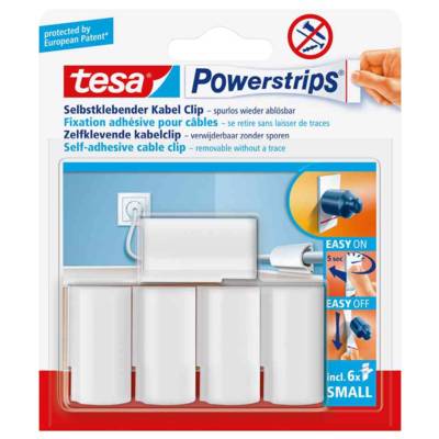 Lot de 5 Clips adhésif Powertrips pour câble + 6 strips small Blanc - TESA