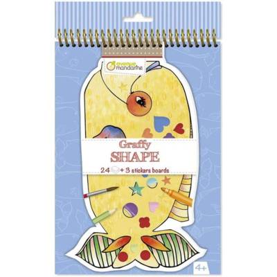 Graffy Shape carnet Spirale 24 pages imprimées à colorier (8 designs x3) Poissons - AVENUE MANDARINE