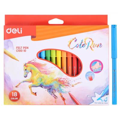 Boîte carton 18 Feutres ColoRun encre lavable pointe 2.0mm 18 couleurs - DELI