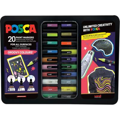 Mallette Métal 20 Marqueurs Posca Groovy Colours 1MC/3M/5M Assortis